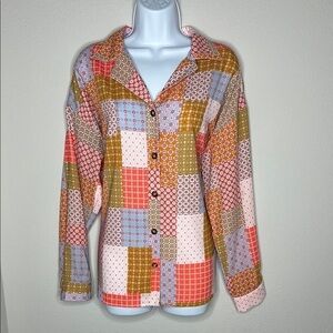 Willow Red and Orange Long Sleeve Notched Collar Blouse